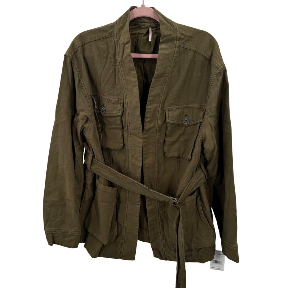 Free People Olive Green Belted Utility Jacket Military Style Womens Size M
